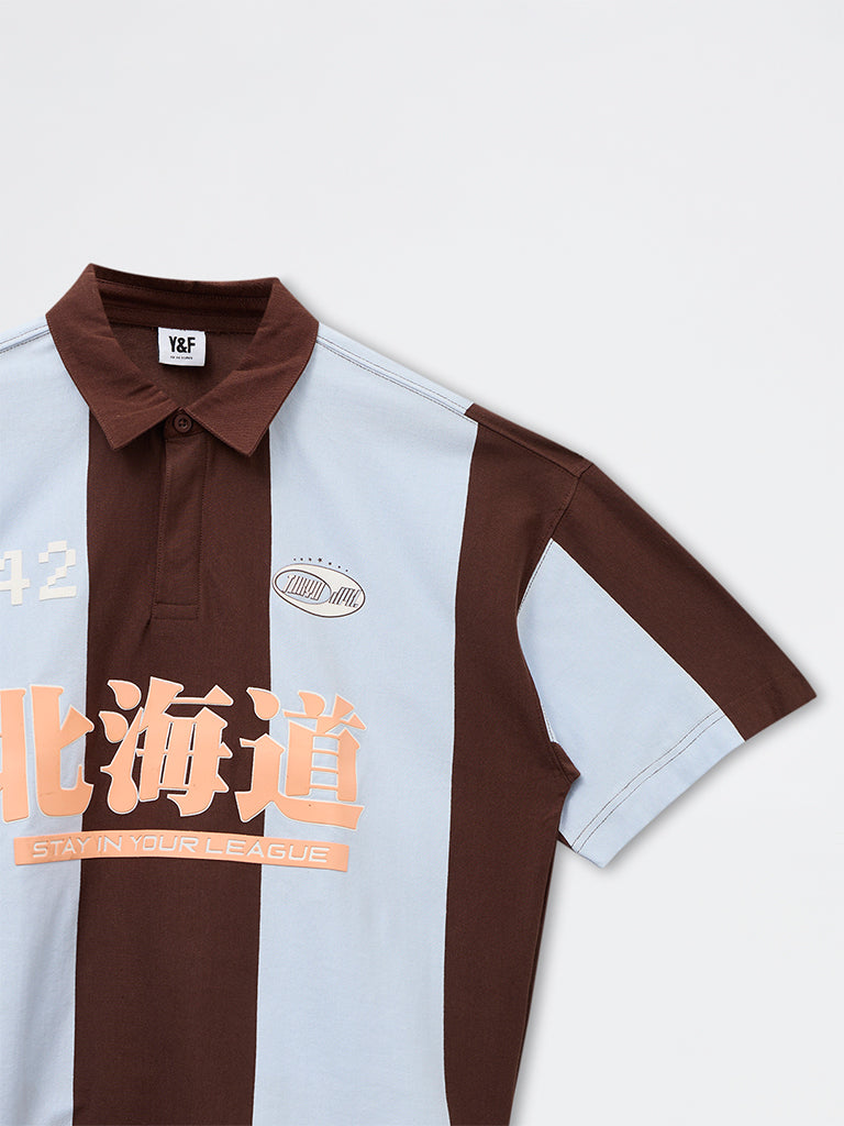 Y&F Kids Boys Brown Colour-Blocked Cotton Polo T-Shirt