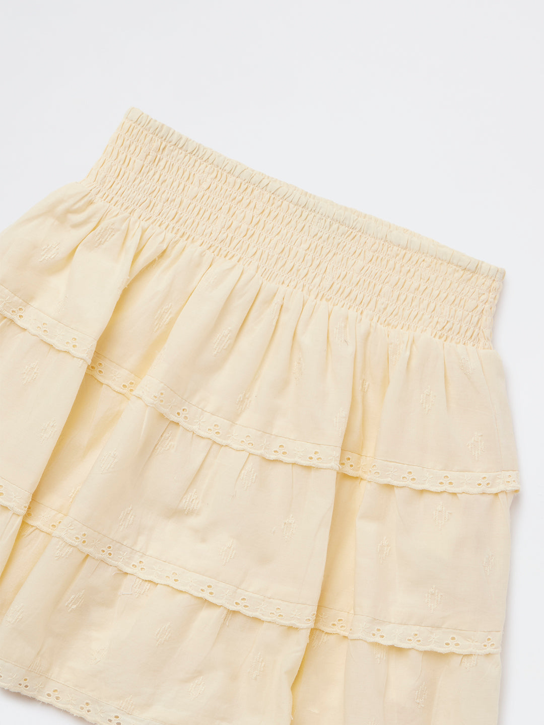Y&F Kids Girls Yellow Schiffli Design High-Rise Cotton Skirt