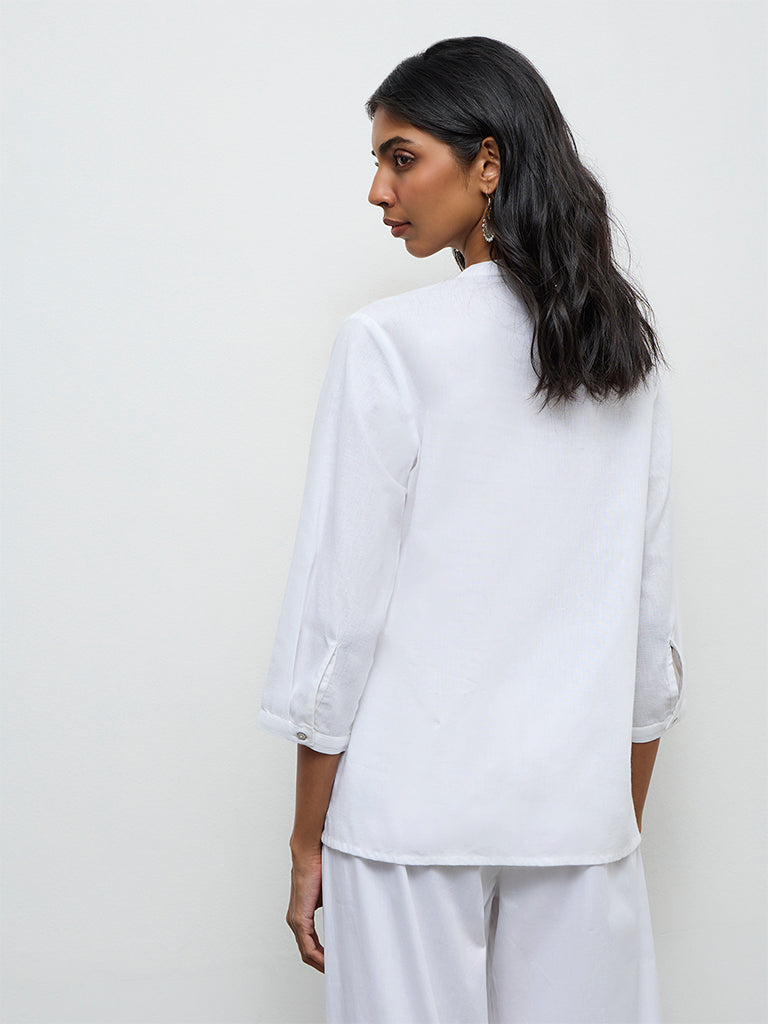 Utsa White Floral Embroidered Cotton-Blend Tunic
