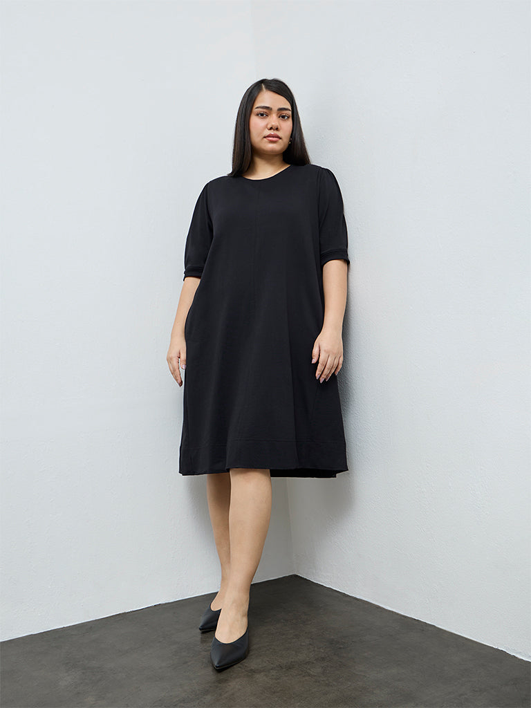 Buy Gia Black Solid A-Line Cotton Dress from Westside – Westside Global