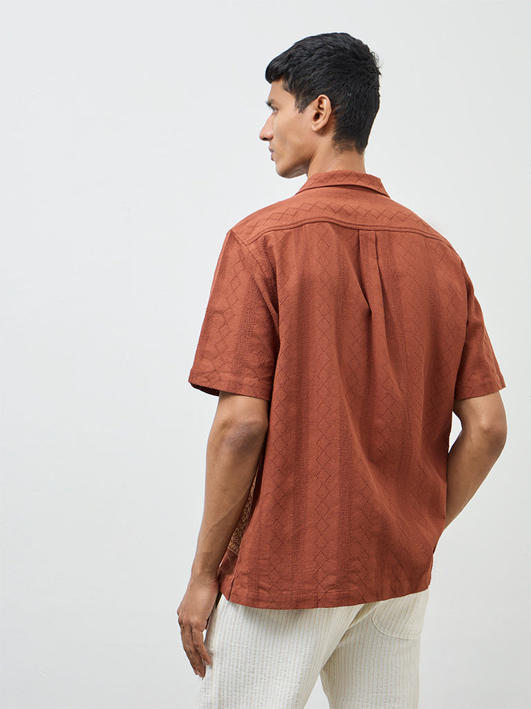ETA Rust Embroidered Relaxed-Fit Cotton Shirt