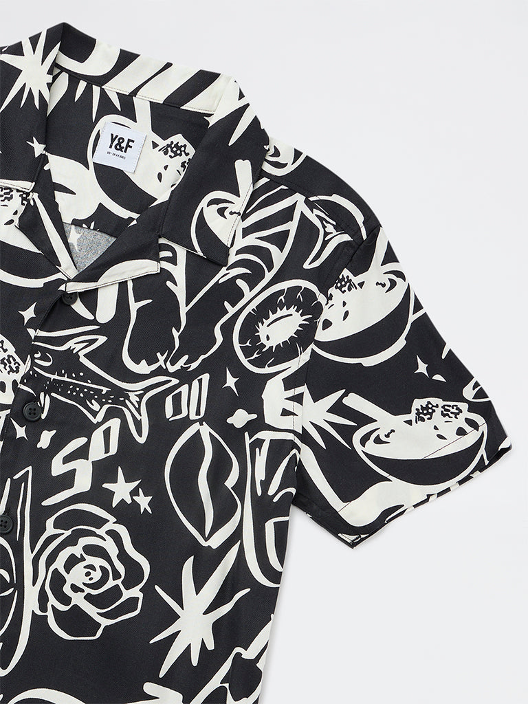 Y&F Kids Boys Black Printed Shirt