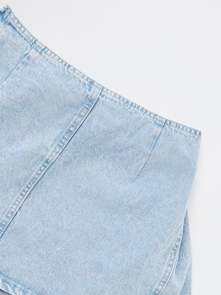 Y&F Kids Girls Light Blue Faded High-Rise Denim Skirt