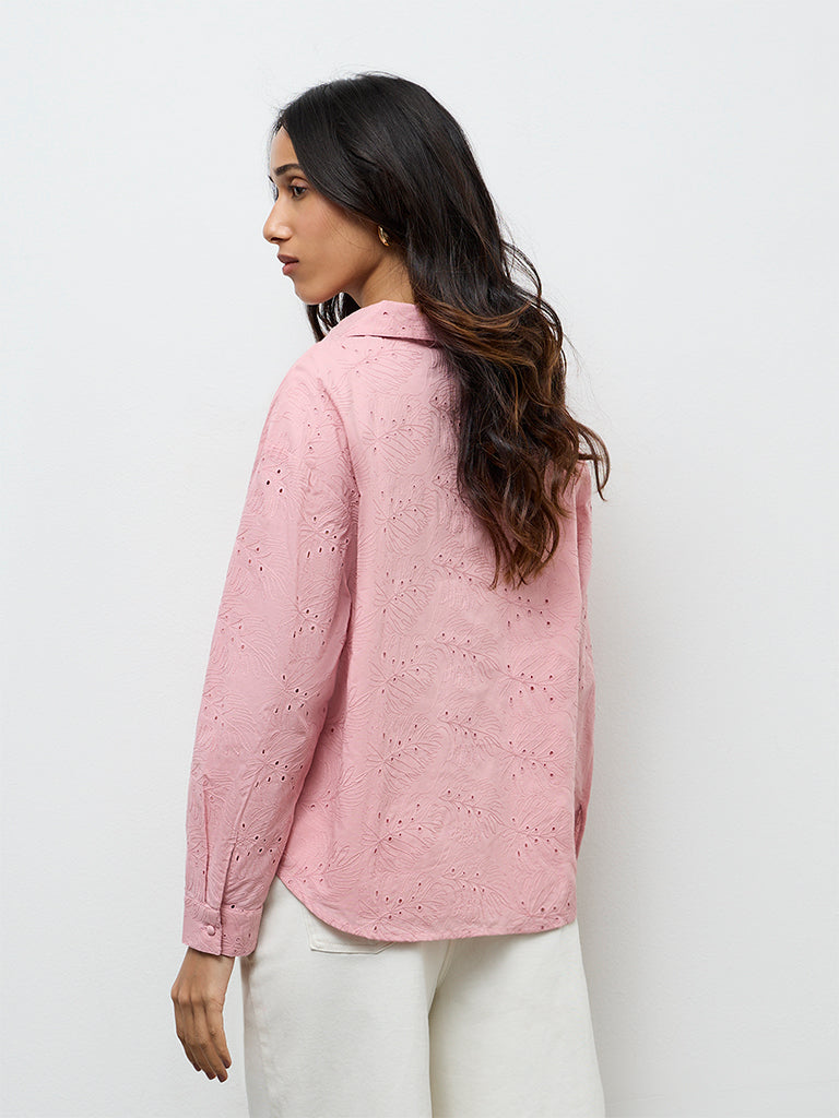 LOV Dusty Pink Schiffli Embroidered Cotton Shirt
