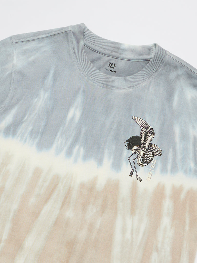 Y&F Kids Boys Taupe Tie-Dye Cotton T-Shirt