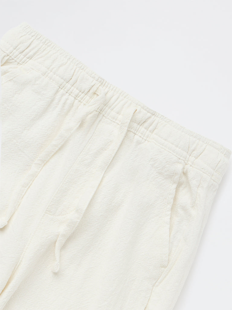 Y&F Kids Boys Off-White Mid-Rise Cotton Pants
