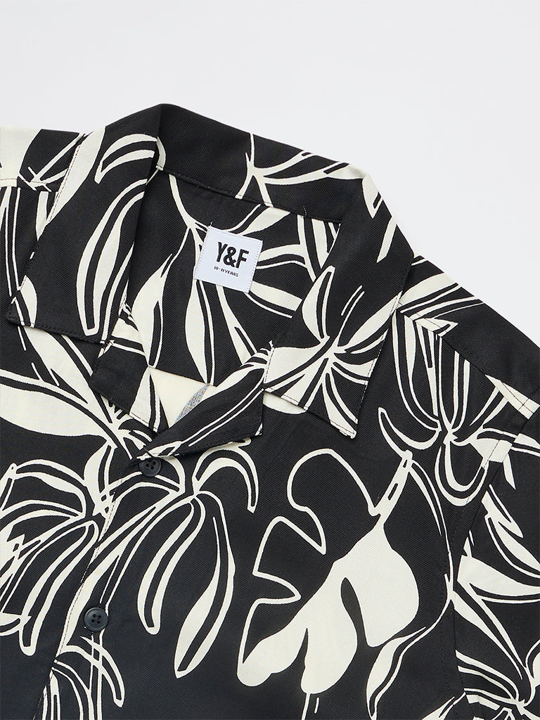 Y&F Kids Boys Black Leaf Pattern Shirt