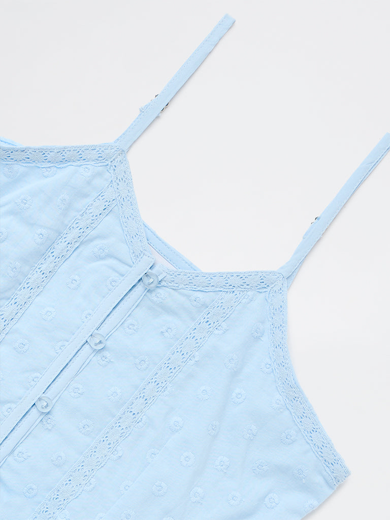 Y&F Kids Girls Blue Embroidered Cotton Top