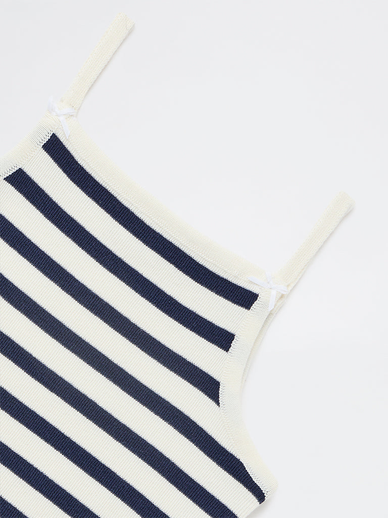 Y&F Kids Girls Navy Striped Cotton-Blend Top