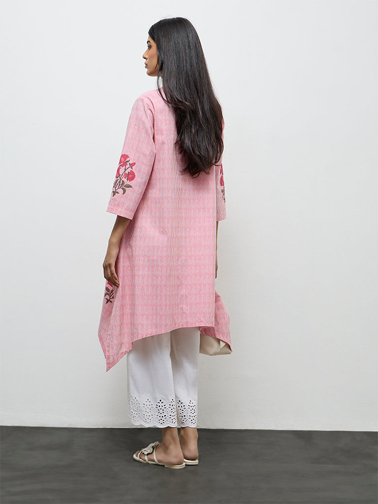 Utsa Pink Printed Cotton A-Line Kurta