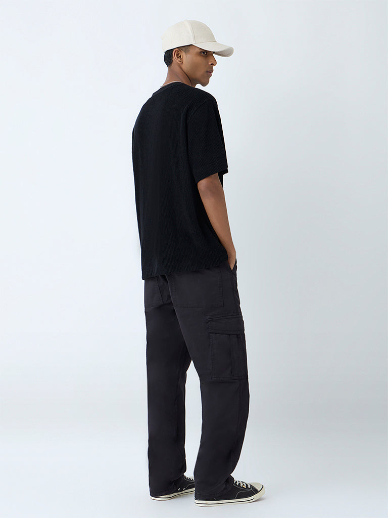Nuon Black Relaxed-Fit Mid-Rise Cotton-Blend Cargo-Style Chinos