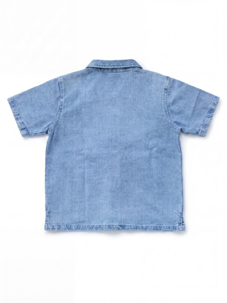 Y&F Kids Boys Blue Graphic Print Zip-Up Denim Shirt