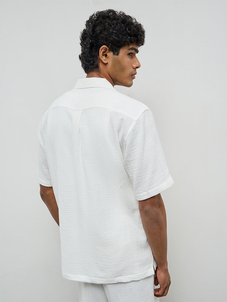 ETA Off-White Crinkle-Textured Relaxed-Fit Cotton Shirt