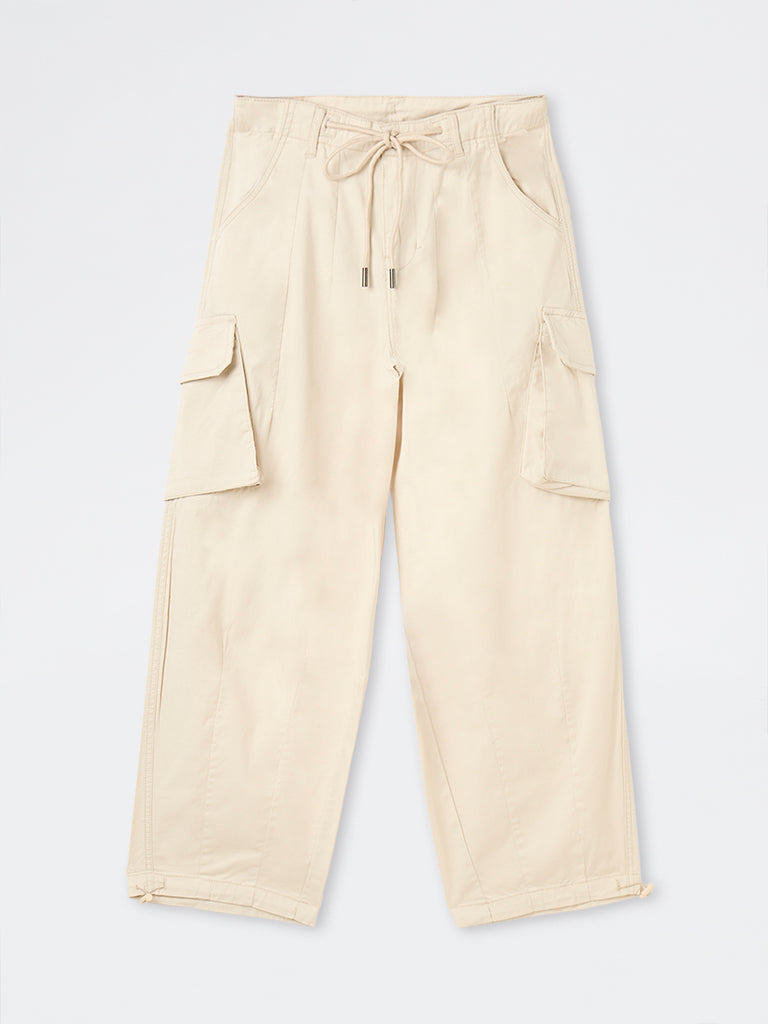 Nuon Off-White Barrel-Fit High-Rise Cotton-Blend Trousers