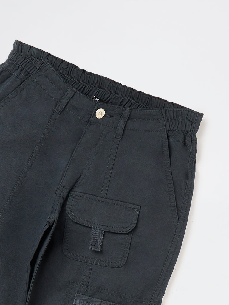 Nuon Navy High-Rise Cotton-Blend Cargo Trousers