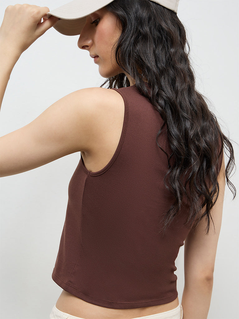 Nuon Dark Brown Cotton-Blend Top