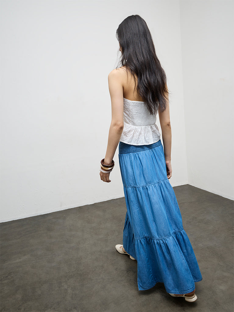 Nuon Blue Tiered High-Rise Denim Skirt