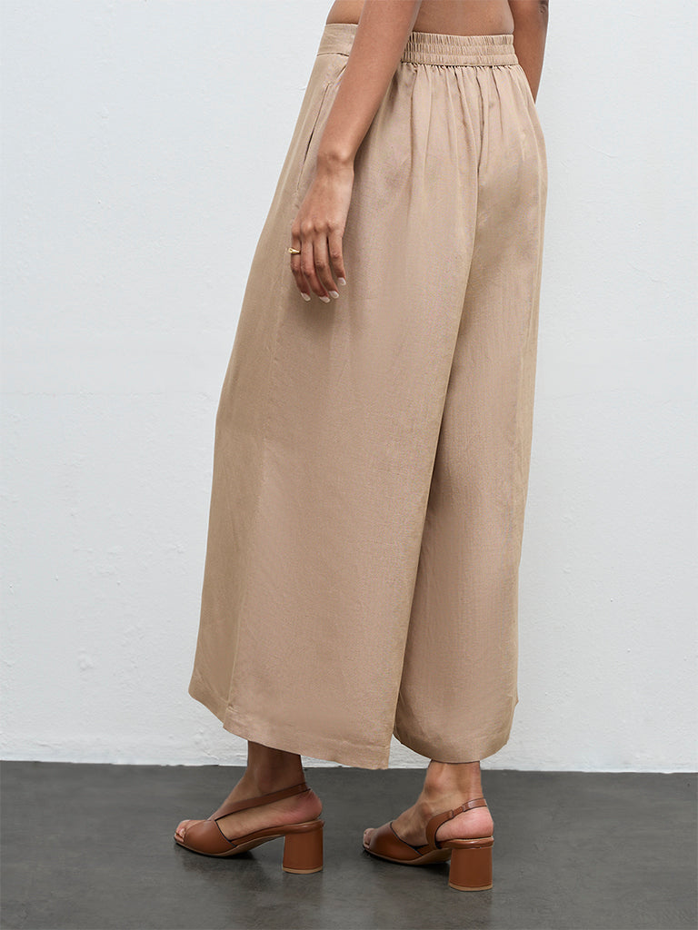 Zuba Beige Solid Palazzos