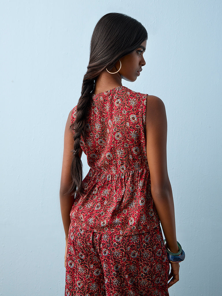 Bombay Paisley Red Botanical Printed Top