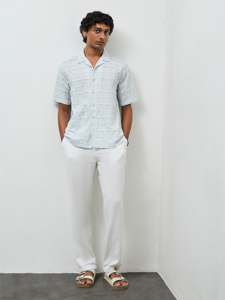 ETA Light Blue Pintuck Design Relaxed-Fit Cotton Shirt