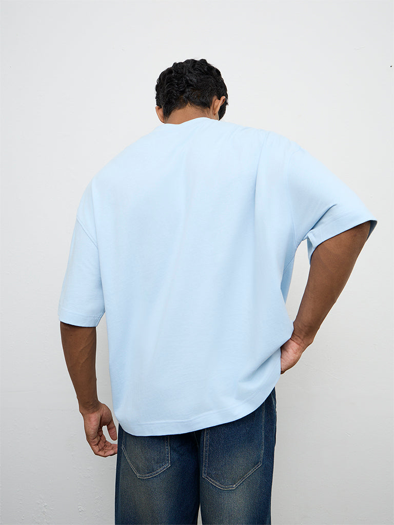 Nuon Blue Graphic Printed Oversized Cotton T-Shirt