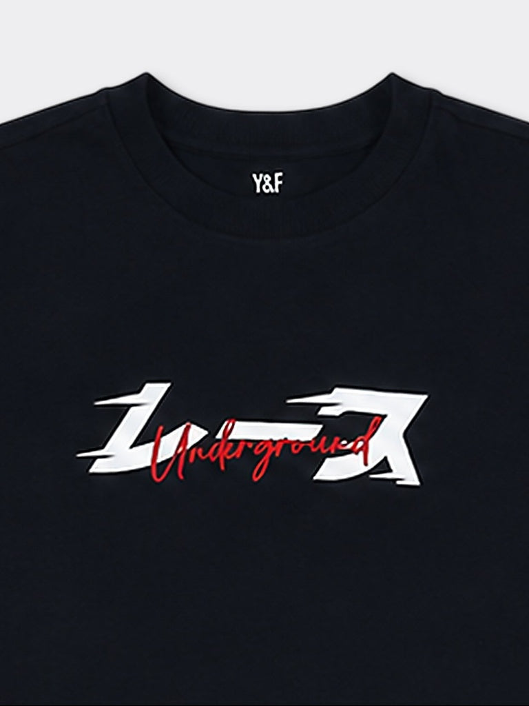 Boys Black Graphic Printed Cotton T-Shirt