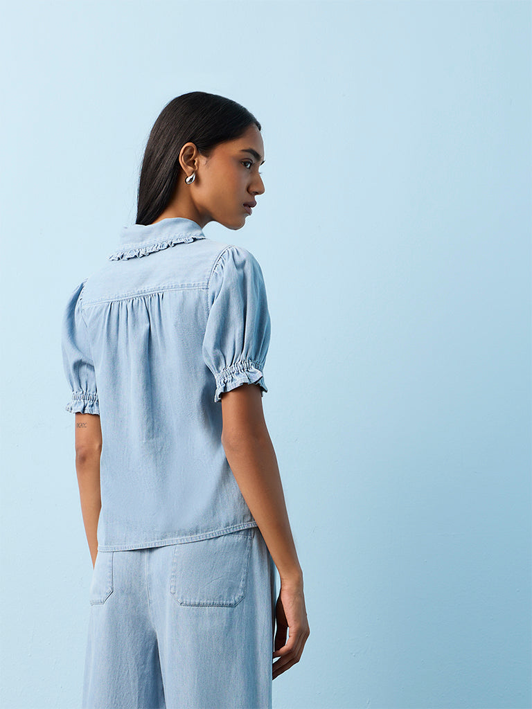 LOV Light Blue Solid Blouse