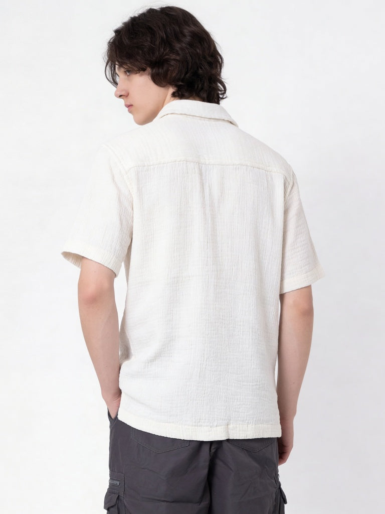 Y&F Kids Boys Off-White Textured Cotton Shirt