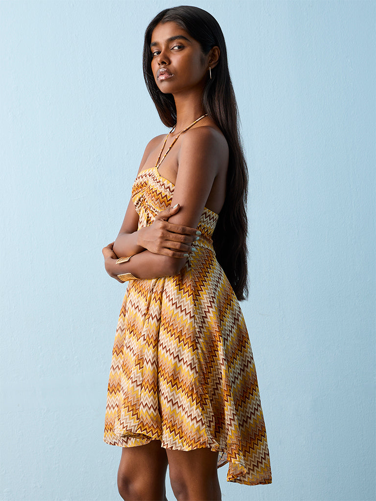Buy Nuon Mustard Chevron Printed Empire A-Line Dress from Westside – Westside Global