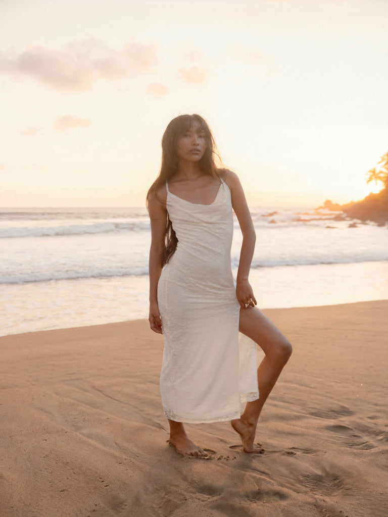 Buy Nuon Cream Floral Lace Detailed Bodycon Dress from Westside – Westside Global
