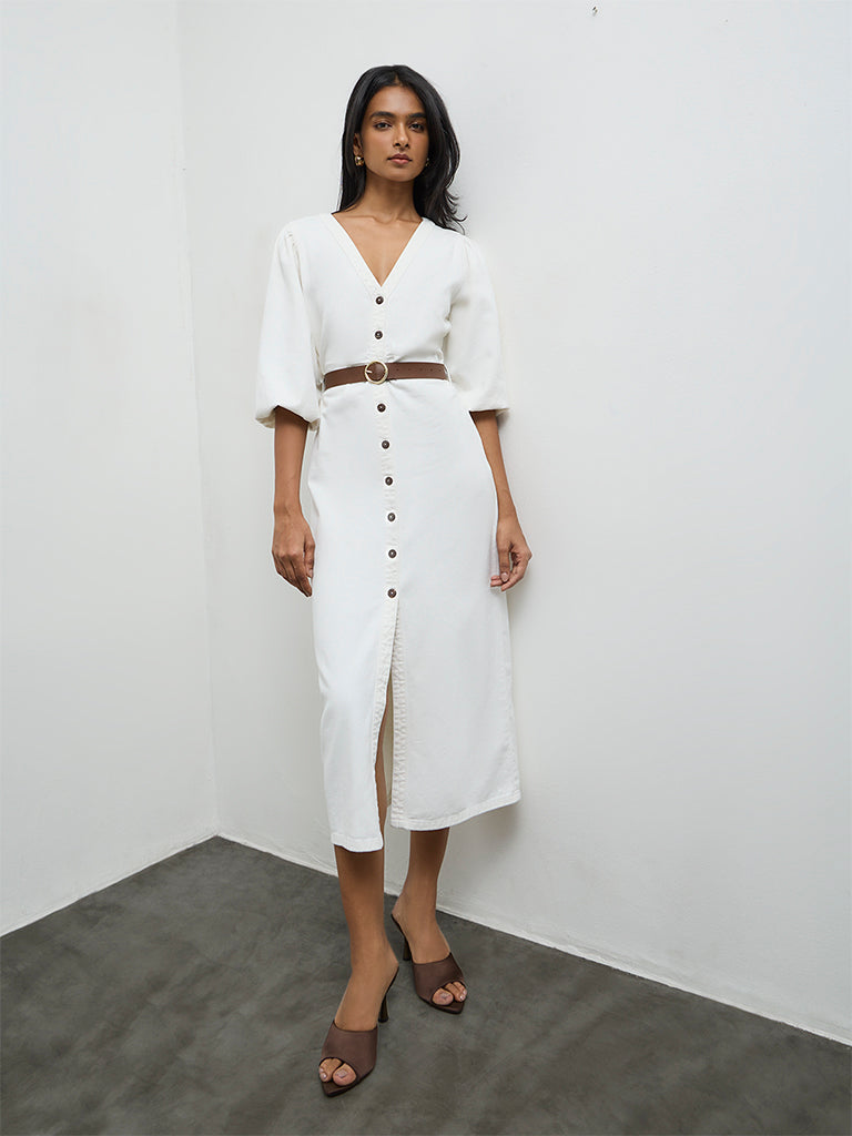off white denim dress Buy LOV Off-White Straight with Belt from Westside – Westside Global this piece is made SHEIN Summer Elegant French vw-nyc Clothing size:M