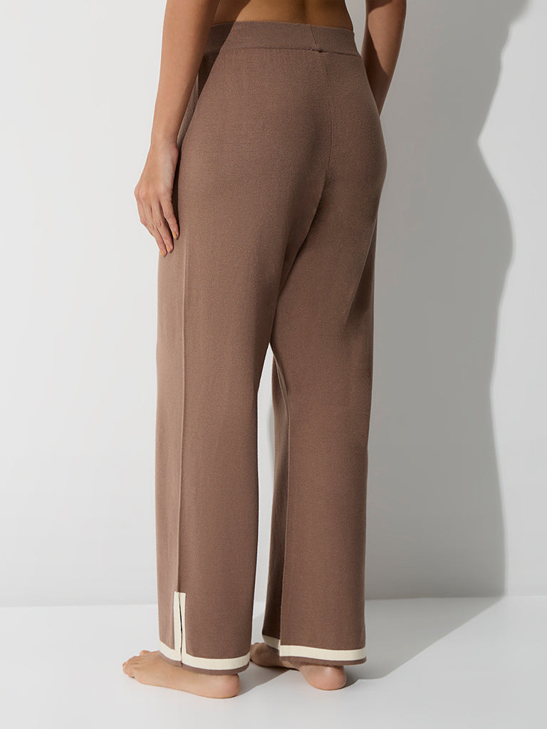 Wunderlove Taupe Contrast-Detail High-Rise Pants