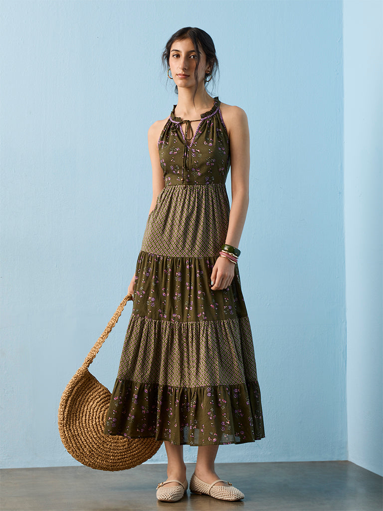 green dress westside Buy Bombay Paisley Floral Printed Cotton-Blend Tiered from – Westside Global x-sibling-handle:avette-lace-dress-emerald