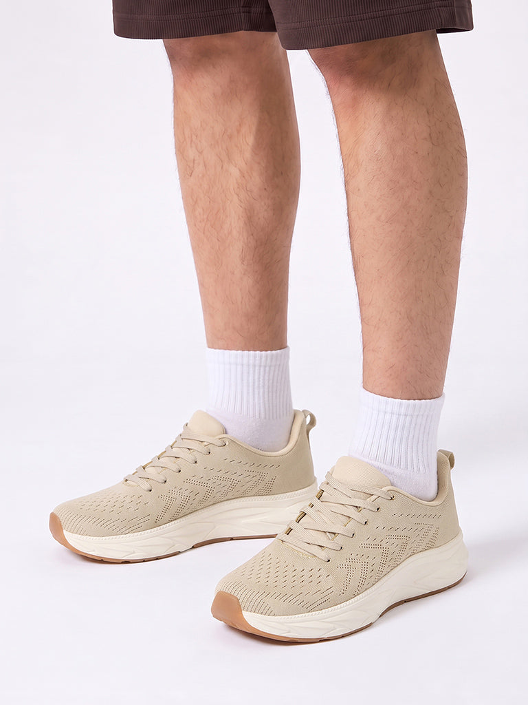 SOLEPLAY Light Beige Knit-Textured Jogger Shoes