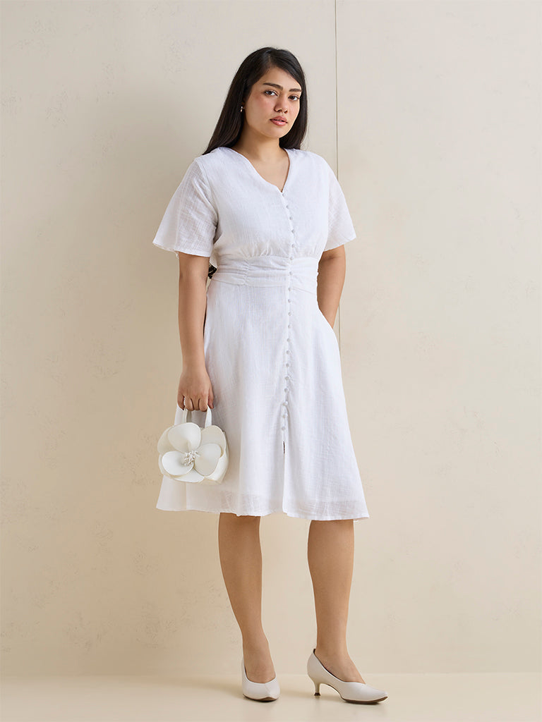 Buy Gia White Solid Cotton-Blend A-Line Dress from Westside – Westside Global