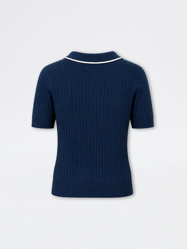 Gia Navy Rib-Textured Top