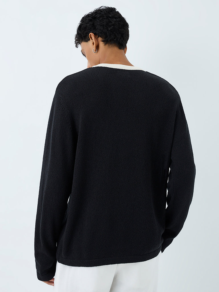 ETA Black Knit-Textured Relaxed-Fit Cotton-Blend T-Shirt