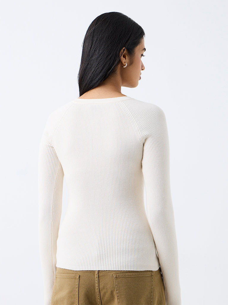 LOV Off-White Ribbed-Textured Top