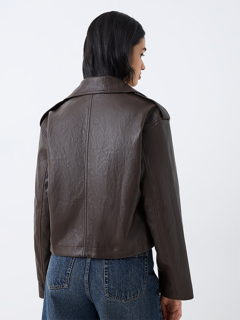 LOV Dark Brown Faux-Leather Jacket