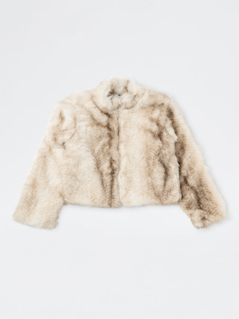 Girls Beige Faux-Fur Jacket