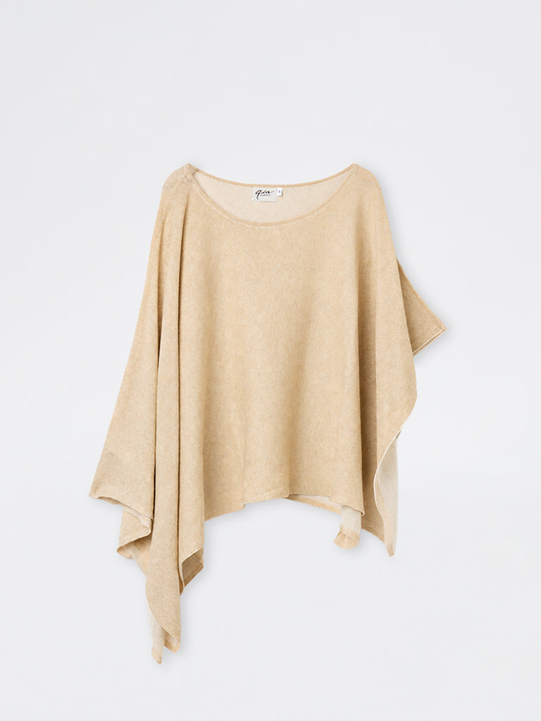 Gia Gold Knitted Asymmetrical Cotton-Blend Top