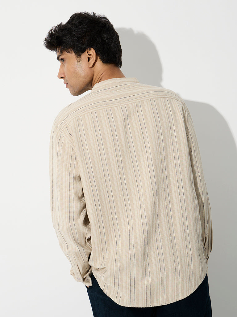 ETA Light Beige Striped Relaxed-Fit Cotton Shirt