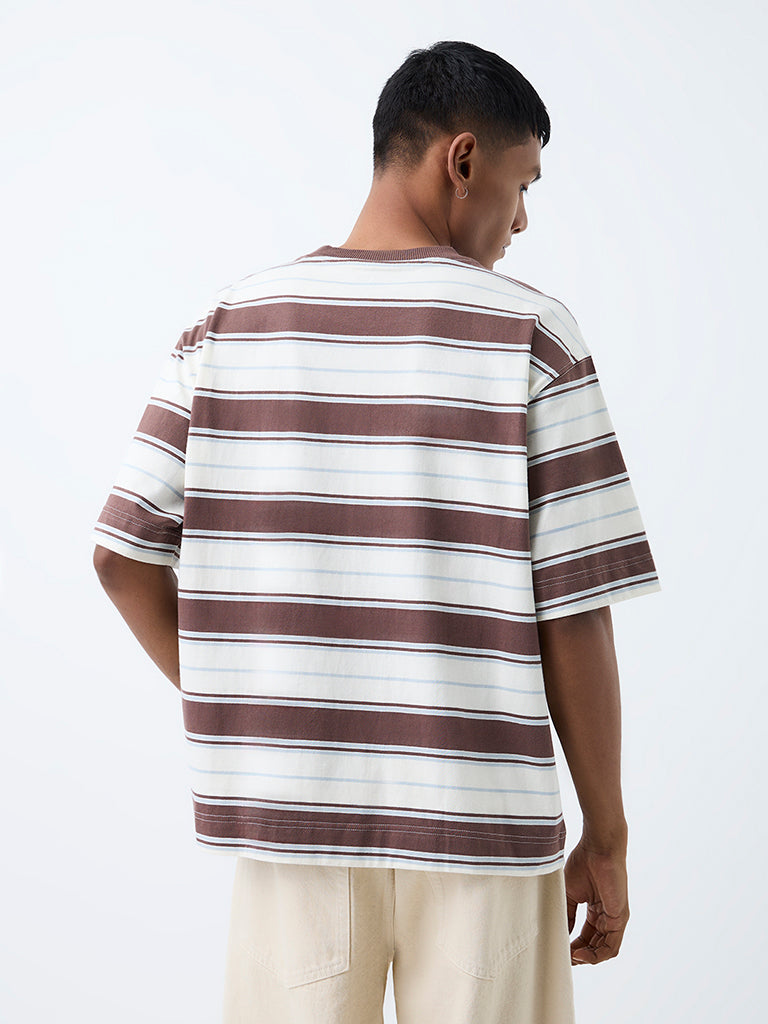 Nuon Off-White Striped Relaxed-Fit Cotton T-Shirt