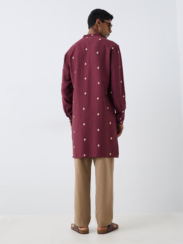 Kala by ETA Wine Foliage Embroidered Relaxed-Fit Kurta
