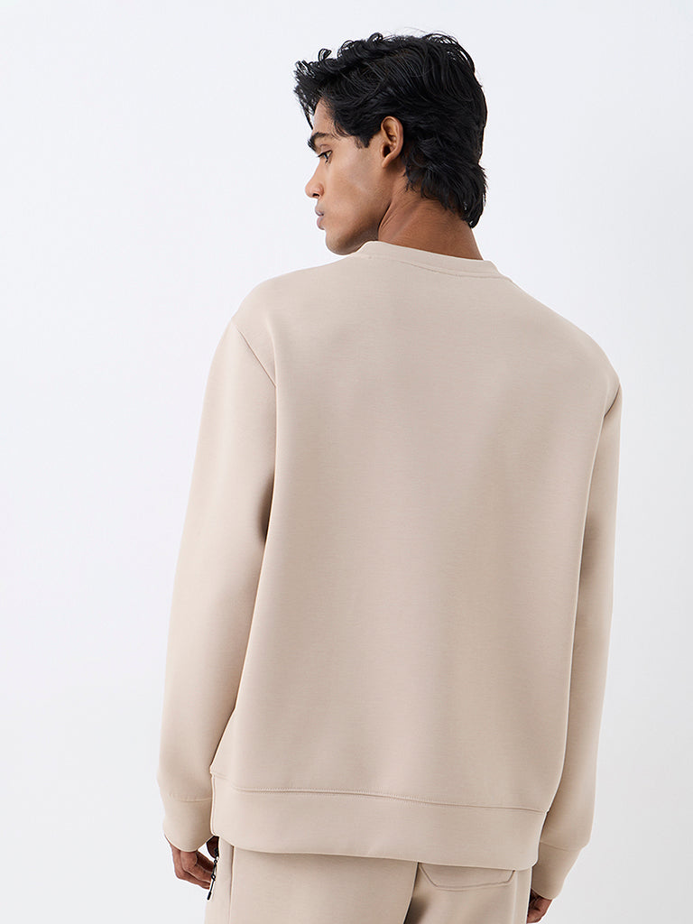 Nuoflexx Light Beige Solid Relaxed-Fit Sweatshirt