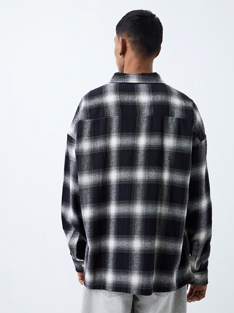 Nuon Black Checkered Boxy-Fit Cotton Shirt