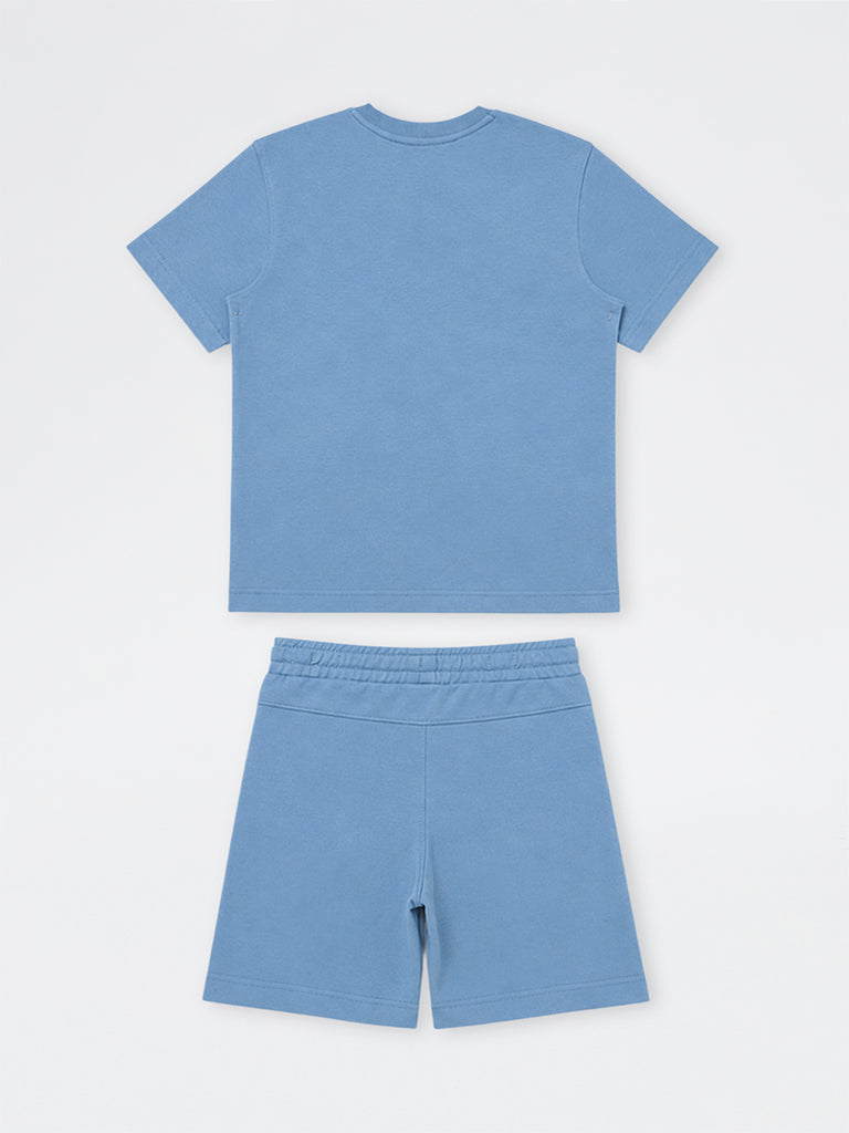 Boys Blue Pocket-Detail Cotton-Blend T-Shirt and Shorts Set
