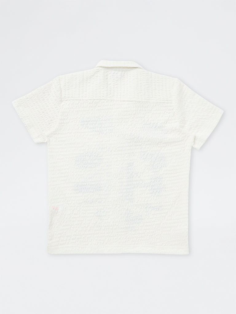 Boys White Cityscape-Inspired Textured Shirt