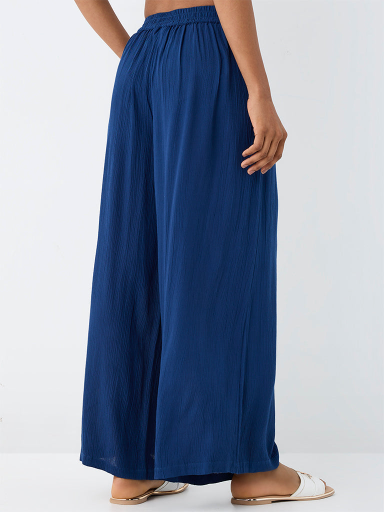 Utsa Indigo Solid Cotton Palazzos