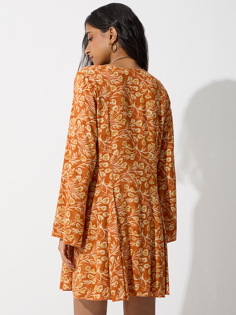 Bombay Paisley Mustard Floral Printed A-Line Dress
